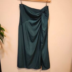 Lulus Green Satin Midi Skirt Size Medium